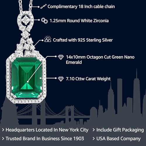 Gem Stone King 7.10 Cttw Green Simulated Emerald Pendant Necklace For Women | 925 Sterling Silver | Emerald Cut 14X10MM | With 18 Inch Silver Chain2