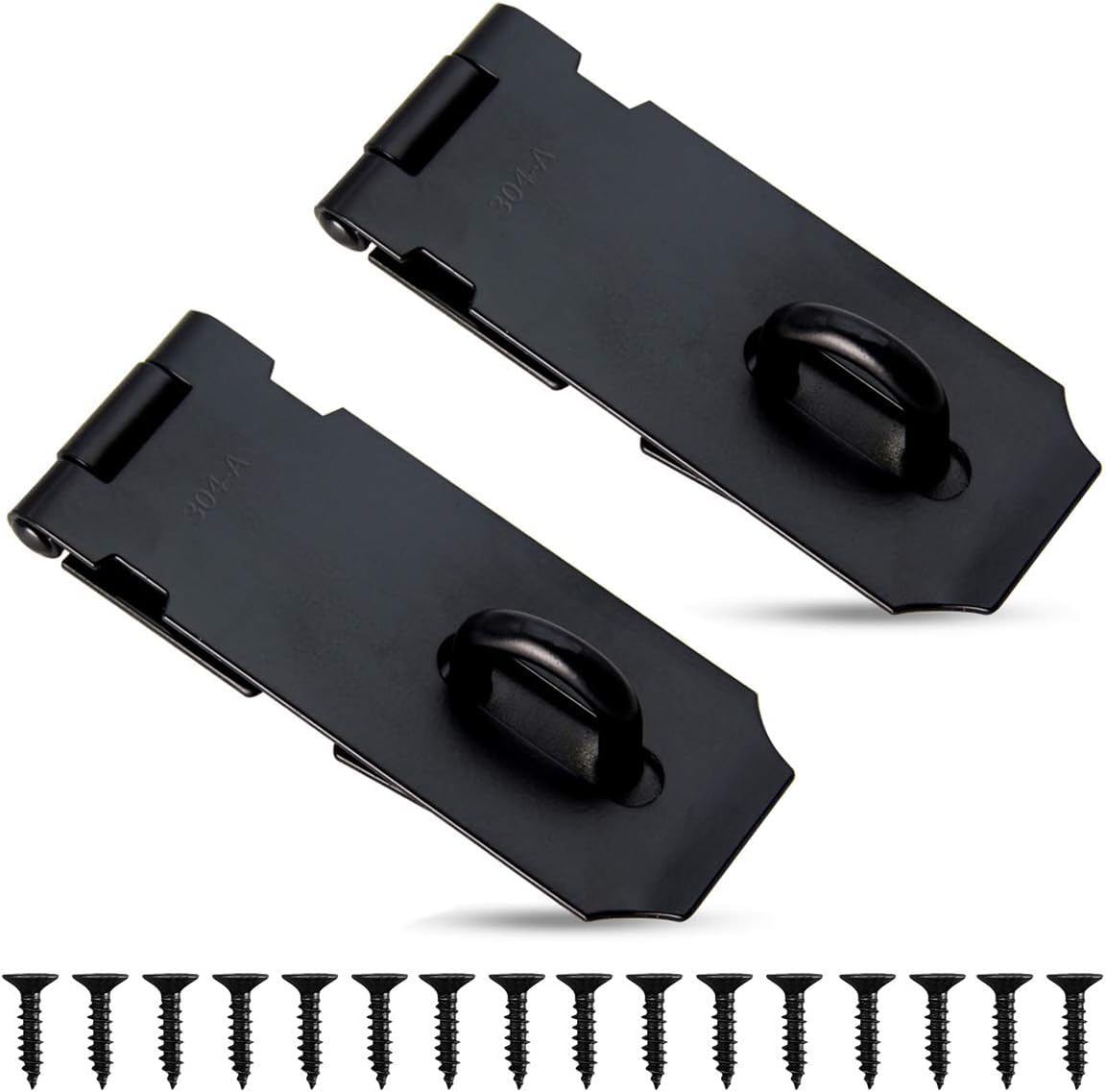 Bohaner 2 Sets Heavy Duty Stainless Steel Padlock Hasp and Staple Shed Lock Latch 4 Inch Padlock Hinge Latch Shed Lock Hasp for Internal Door Outdoor Sheds Window Cabinet (Black)