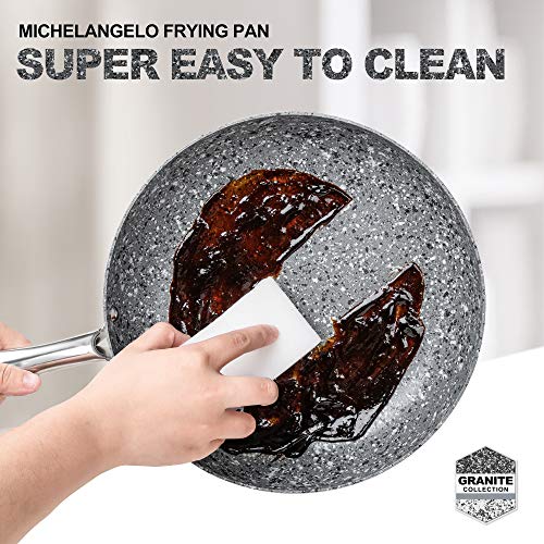 MICHELANGELO 20CM Frying Pan with Lid, Non Stick Granite Stone Frying Pan, Stone-Derived Coating Omelette Pan, Nonstick Frying Pans with Lid, Stone Skillets with Lid-Oven Safe 4 Gallery Image