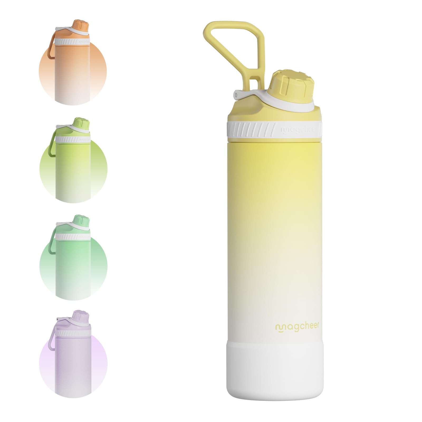 magcheer Insulated Stainless Steel Water Bottle 750ml | Sport Metal Water Bottle | Keep Cold 24h & Hot 12h | BPA Free Leakproof | Wide Mouth Flask for Gym Travel and School (Gradient Yellow)