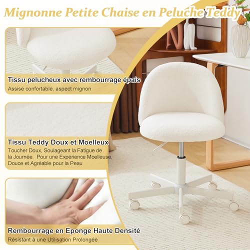 Chaise Bureau Teddy Blanc Pivotante 360° Bonnlo