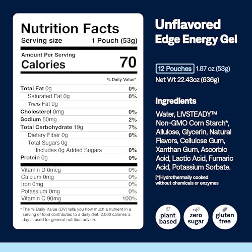 Image of UCAN Edge Energy Gel Shots, Unflavored (12, 2 Ounce Packets) for Running, Training, Workouts, Fitness, Cycling, Crossfit | Sugar-Free, Vegan, & Keto Friendly Energy