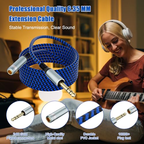 LDKCOK 1/4 Extension Cable 3ft, Heavy Duty 1/4" (6.35mm) TRS Stereo Male to Female Audio Cord – Bidirectional Guitar Cable Extension for Amp, Keyboard, Mixer & Pro Headphones (Not for 3.5mm) by LDKCOK - Used condition - Image 4