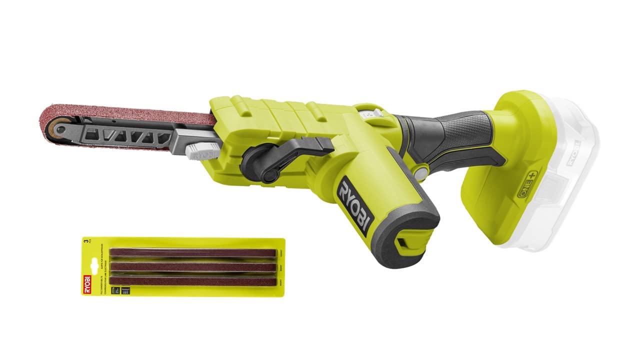 RYOBI - Lime 18V ONE - Vitesse Bande 260-630 m/min, Dim, 13x457mm - pour Poncer Bois, Carreaux, Métaux et Aiguiser - (Batterie et Chargeur non Inclus) - avec 6 Bandes abrasives