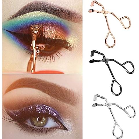 3 Pcs Eyelash Curler With Refill Pads 17IF No Pinching Mini Lash Curler Fits All Eyelash Shapes(Black, Gold and Silver) Cover