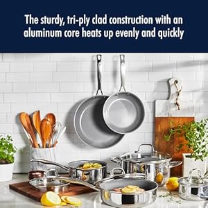 HENCKELS Clad H3 10 pc Induction Ceramic Nonstick Pot and Pan Set Stainless Steel Durable and Easy to clean