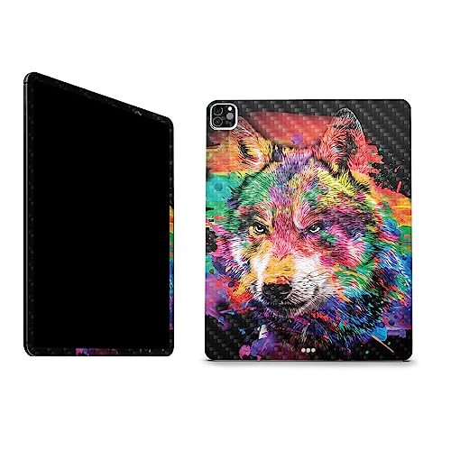 Image of MightySkins Carbon Fiber Skin Compatible with Apple iPad Pro 12.9 inch M2 6th Gen (2022) Full Wrap Kit - Rainbow Wolf | Protective, Durable Textured Carbon Fiber Finish | Easy to Apply | Made in The USA