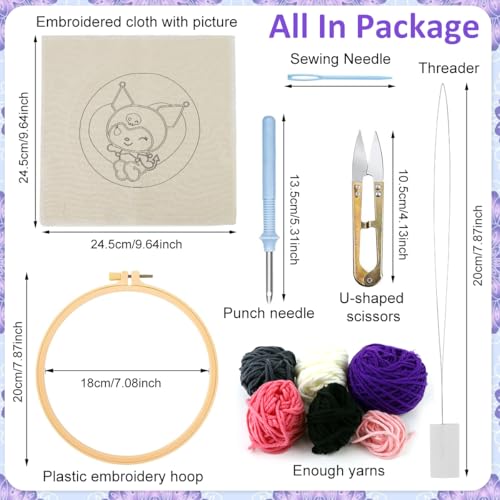 Image of PATPAT 20x20CM DIY Tufting Art Craft Kit Cute Punch Needle Kit Embroidery Kit for Beginners DIY Hoop Embroidery Kit with Embroidery Punch Needles, Hoop, DIY Art Kit Gift for Kids Adults