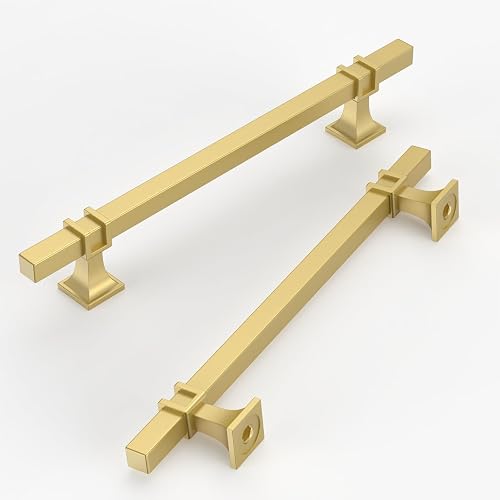 9BUILD 10 Pack 6.3 Inch Cabinet Pulls - Brushed Gold Kitchen Handles - T Bar Har