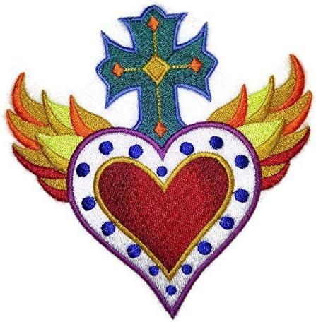 Custom and Unique Milagro Healing Hearts[ Heart,Cross and Flames Milagro ] Embroidered Iron on/Sew Patch [5.21" * 4.88"] [Made in USA]