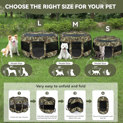 Siedihit Laufstall für Hunde und Katzen, mittelgroß, Hundekäfig, Zeltkäfig für drinnen und draußen, tragbarer Pop-Up-Hundehütte, Laufstall mit Tragetasche für Hunde/Katzen/Kaninchen-9