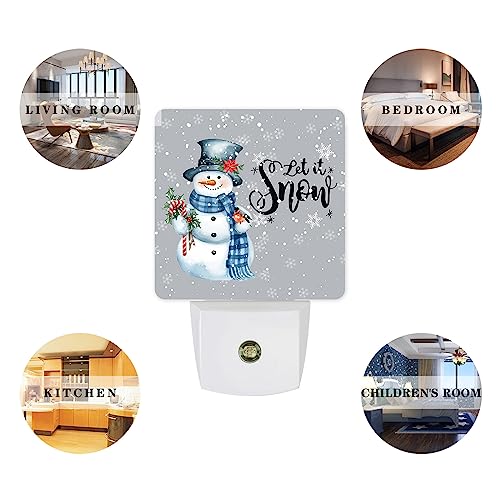Image of Night Light Plug in LED Night Lamp Automatic Sensor Kids Night Lights Plug into Wall, Black Hat Blue Scarf Snowman Christmas Candy Cane Square Night-Lights for Bedroom Bathroom Kitchen Hallway Decor