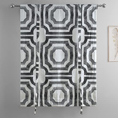 Image of HPD Half Price Drapes Room Darkening Tie Up Curtains 46 X 63 Inch Mecca Printed Cotton Window Roll Up Balloon Curtain for Living Room, Kitchen PRTW-TUD23A-63 (1 Panel), Mecca Steel