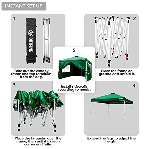 Outfine Patio Canopy 10'X10' Pop Up Commercial Instant Gazebo Tent, Outdoor Party Canopies With 4 Removable Sidewalls, Stakes X8, Ropes X4 (Green, 10 * 10Ft) #TOP4