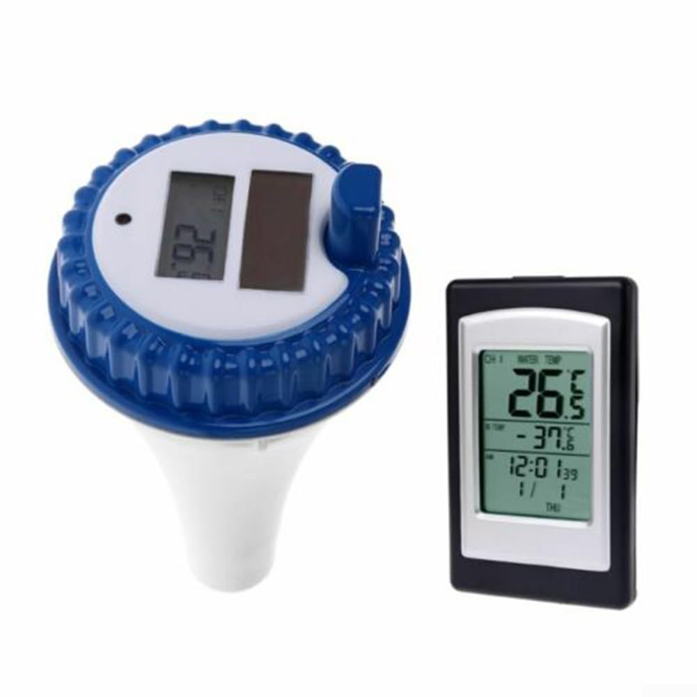 Zoegneer Thermomètre flottant à énergie solaire sans fil avec affichage numérique et alarme de temps de spa pour intérieur et extérieur Surveillance de la température de l'eau ABS étanche piscine S