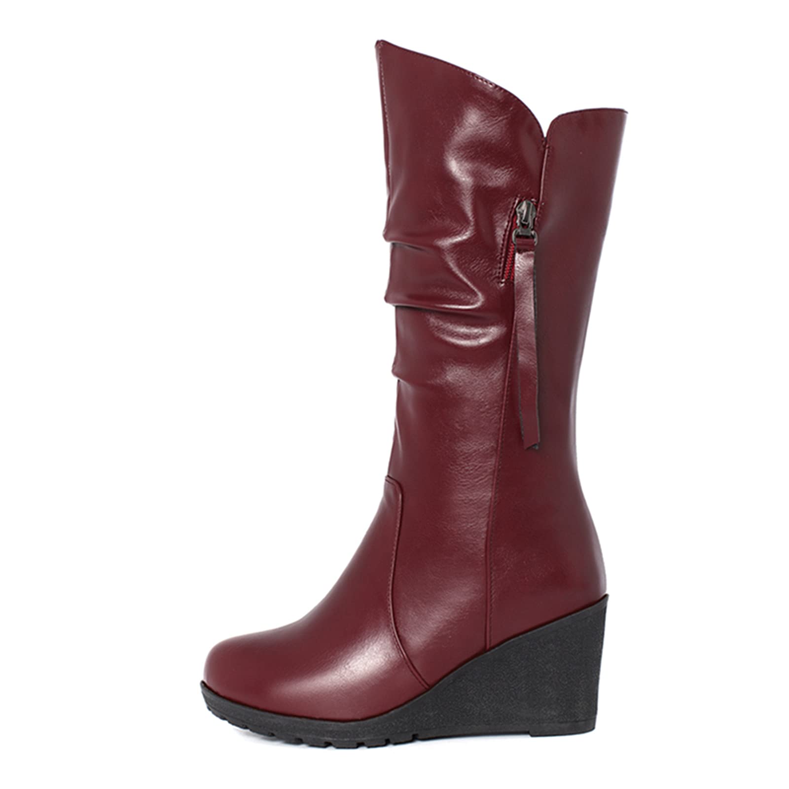 Damen Stiefel Plateau 6,5cm Samtimitat Gefüttert Reißverschluss