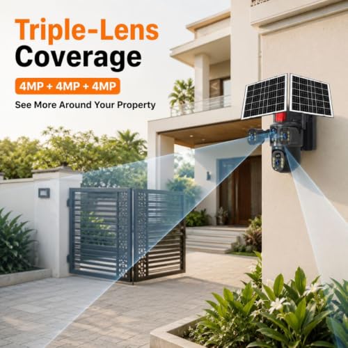 Image of XUGA - Cybernautt X10U Dual Solar 12MP 3 Lens PTZ Solar 4G Sim Outdoor CCTV Camera with 3 View | 360 | Night Vision | Motion Detection| Siren Alarm | 2 Way Audio | IP66 | Use Air-tel 4G Sim