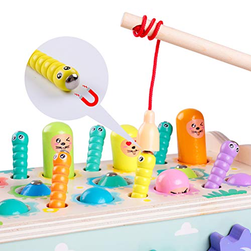 rolimate Hammering Pounding Toy Hamster Toy Xylophone Fishing Magnet Game, Montessori Early Educational Fine Motor Skill Toy , Best Birthday Gift for 3 4 5+ Years Boys Girls (2 Hammers Included)