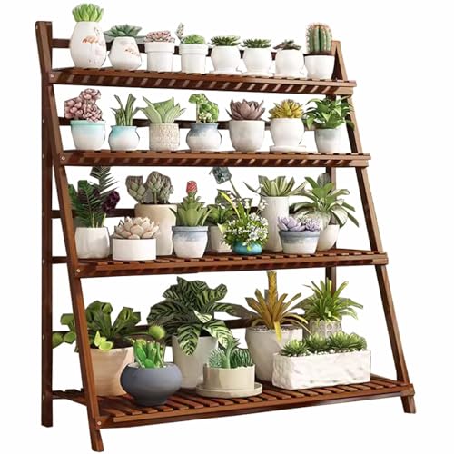 Scaffale per piante da interno ed esterno, 4 ripiani, in legno, per vasi da fiori angolari, design a scala, per soggiorno, balcone, giardino, patio, ideale per piante e fiori