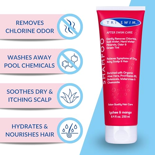TRISWIM Chlorine Removal Shampoo | After Swim Care | Moisturising Anti-Chlorine Vegan Shamooo For Swimmers | Removes Green Tint | Lychee & Mango (250ml) - Image 3