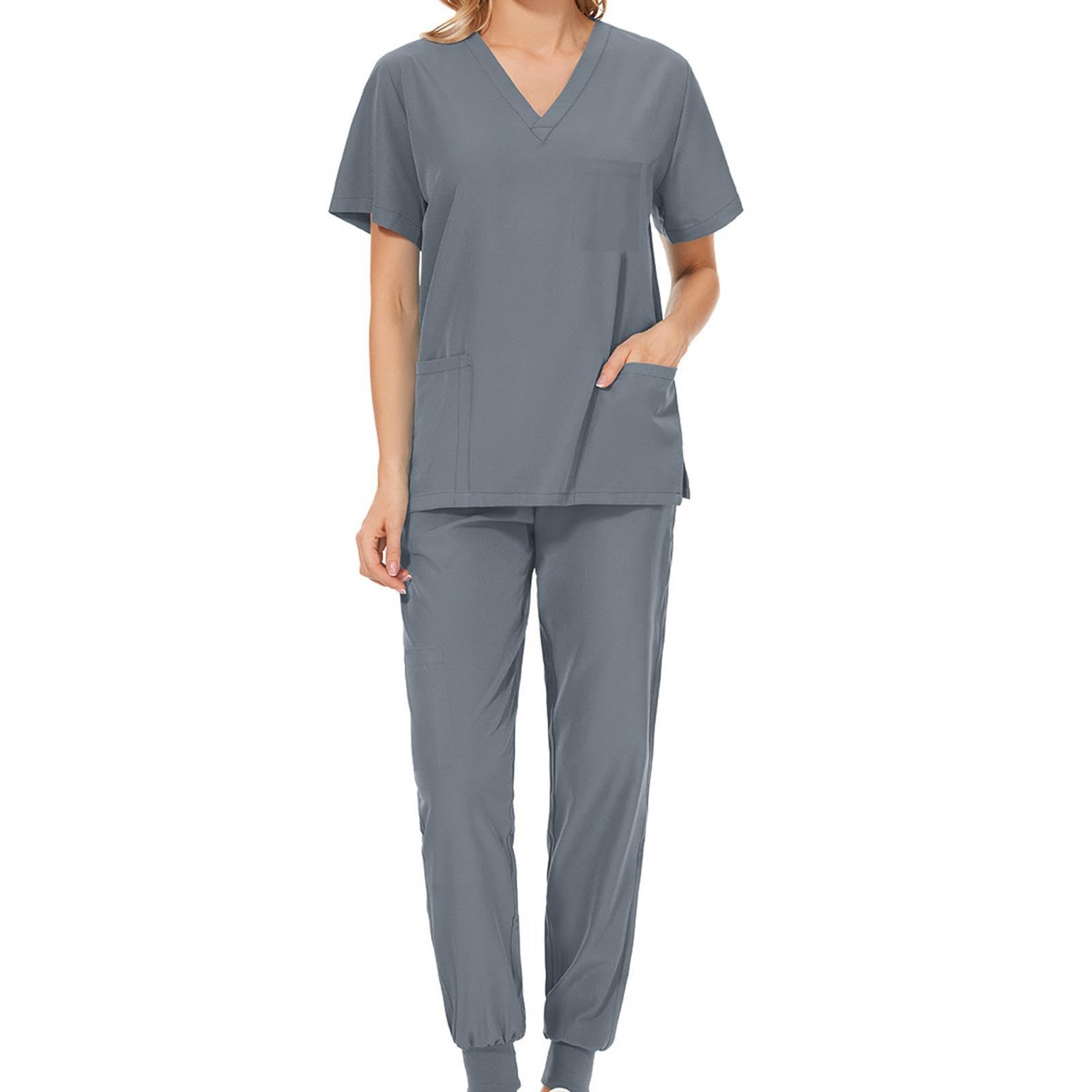 Amagogo Damen Arbeitskleidung Set -Ausschnitt, Rosa und Grau