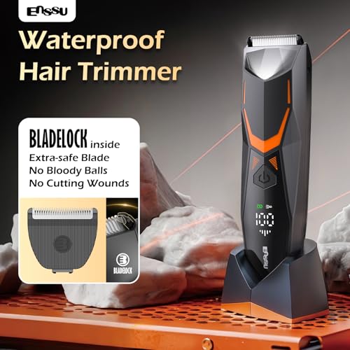 ENSSU Aparador de cabelo masculino, aparador de barba com lâmina de cerâmica segura para a pele, barbeador elétrico recarregável para cuidados corporais masculinos (preto e laranja) (Multicolor) - Imagem 8