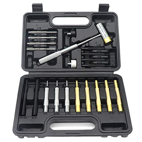 WHLLING 21 Pcs Gunsmith Hammer and Punch Set, Roll Pin Punch Set with Brass Punch Steel Punch and Steel Hammer In Storage Case for Gunsmithing