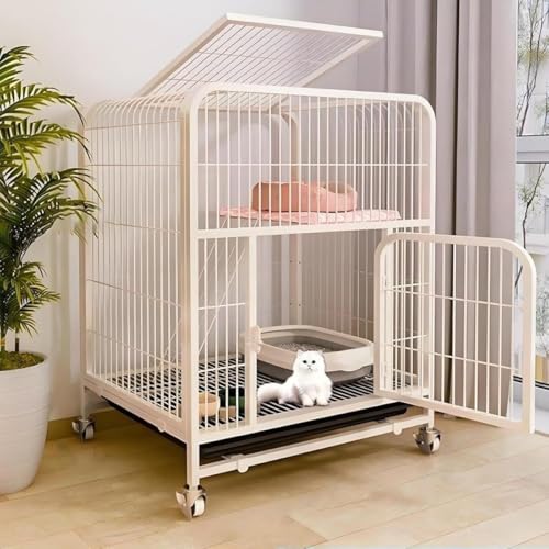 猫ケージ大型 猫かごです 飼育ケージ 大型 2段式 多頭飼い 金属製 キャスター付き 脱走防止 室内用 移動便利 組み立て簡単 ペットハウス おしゃれ 省スペース(A,78x55x85cm)