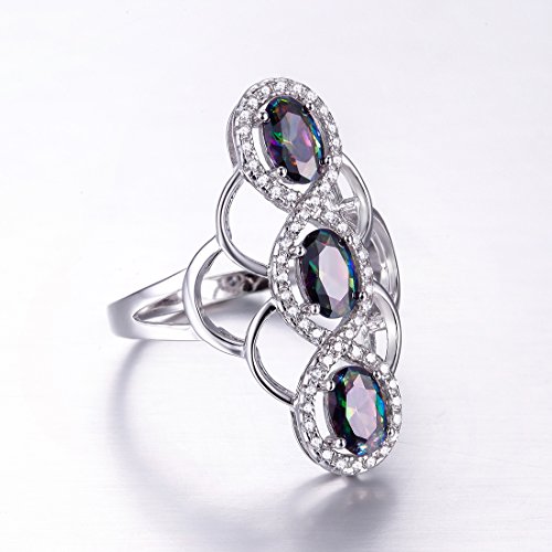 925 Sterling Silver Rings for Women, 3 Stone Engagement Ring, Simulated Mystic Rainbow Topaz Woven Wedding Promise Ring for Her4