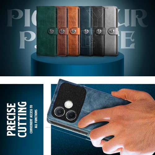 Image of WOW IMAGINE Shock Proof Flip Cover Back Case for Oppo F33 Pro 5G (Magnetic Button Flip Case | Wallet Pockets & Stand | Leather Finish | Aquamarine)