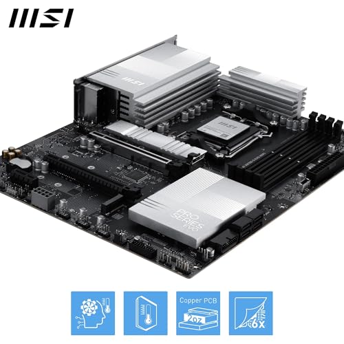 Image of MSI PRO X870E-S EVO WiFi Motherboard, ATX - Supports AMD Ryzen 9000 /8000 / 7000 Processors, AM5-60A SPS VRM, DDR5 Memory Boost (up to 8200+ MT /s OC), PCIe 5.0 x16, M.2 Gen5, Wi-Fi 7, 5G LAN