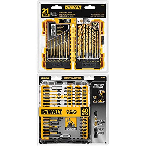DEWALT DW1361 Titanium Pilot Point Drill Bit Set, 21-Piece and DEWALT DWA2T40IR IMPACT READY FlexTorq Screw Driving Set, 40-Piece