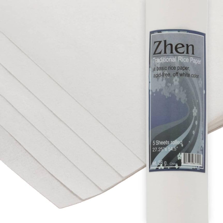 Lian Zhen Traditional Rice Paper - Rice Paper for Art, Painting, Watercolor, Calligraphy, and More! - (5 Sheets Rolled) 70 x 114 cm