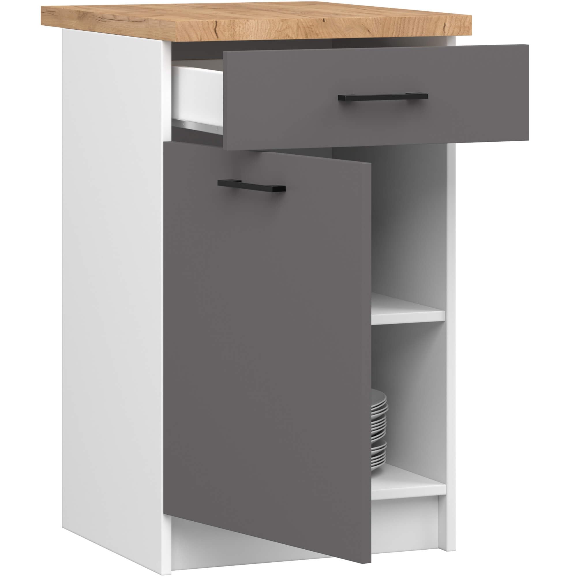 AKORD Cucina componibile con piano di lavoro 82/85x50 cm | Armadio da cucina | Credenze OLIWIA | Spazioso | Robusto | Adatto a ogni design | Per una piccola cucina | Bianco & Grigio Grafite