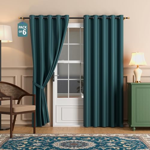 Image of Kuber Industries 6 Pcs Set Polyester Blackout Door Curtain 7 Feet for Home Decor | 8 Eyelet with Darkening Curtains for Living Room /Bedroom | Plain - Blue