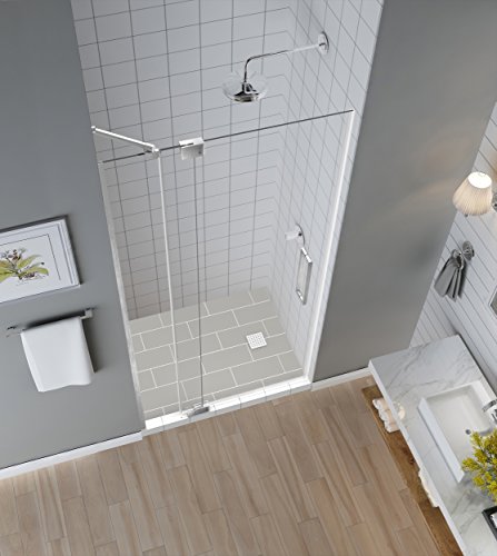 Aston Madox Frameless Pivot-Hinged Shower Door With Starcast Clear Glass, 42 In. To 48 In. W X 74.875 In. H, Stainless Steel #TOP1