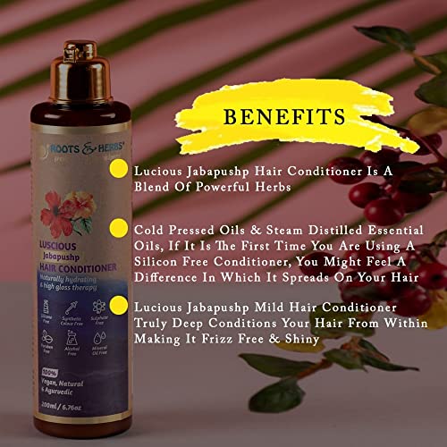 Roots And Herbs Ayurvedic Hair Conditioner Natural Treatment 100% Vegan No Paraben Jabapushp Lucious Hair Conditioner Hydrates Nourishes & Restores Shine, For Damaged Dry Hair For Men And Women 6.76Oz #TOP5
