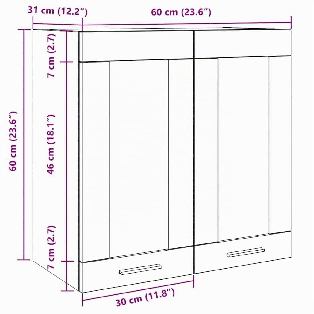 vidaXL Armario de Cocina de Pared Lyon con Puerta de Cristal, Roble Artesanal, 60x31x60 cm,