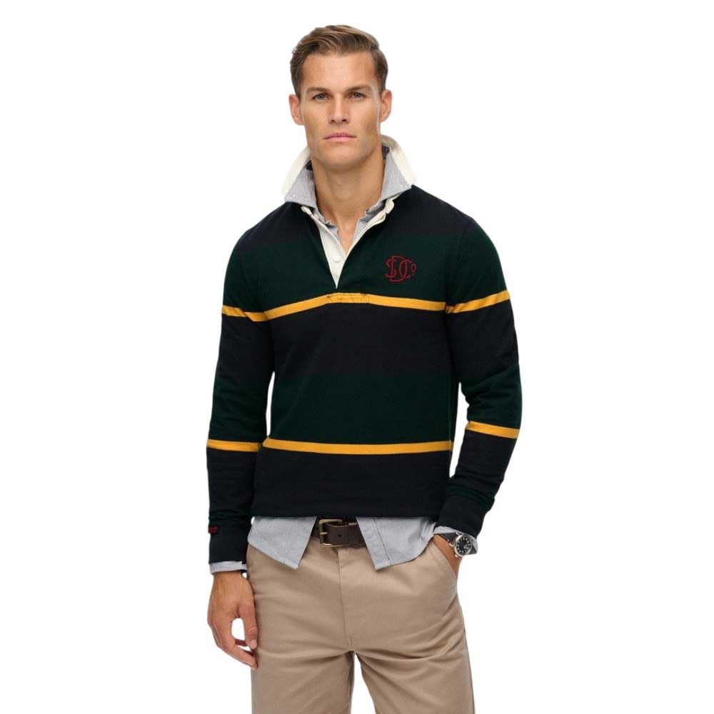 Superdry Vintage Athletic Stripe Rugby Short Sleeve T-Shirt S Green