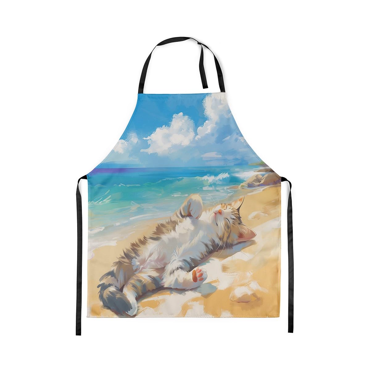 Loussiesd Boys Girls Cat Apron for Women Men 78x66cm for Kids Cartoon Cat Bib Apron with Adjustable Neck Teens Cute Kitten Animal Waterproof Apron Ocean Beach Coastal Cooking Kitchen Chef Apron