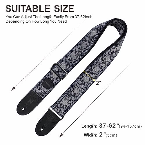 image for Nefelibata Guitar Strap with Pick Pocket, 2 Inch Thicker Embroidery Gu