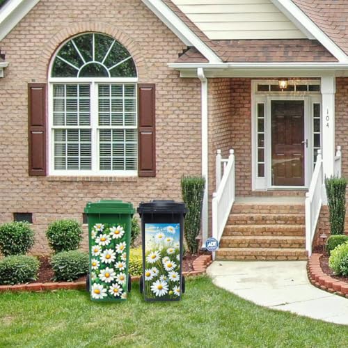 Image of Peacoblue Wheelie Bin Stickers 2 Sheets Daisy and Butterfly Sticky Dustbin Stickers Decals, 15 inch x 32 inch Waterproof Large Wraps for Trash Cans Bins Fridges Door Wall Garden Outdoor Indoor Patio Decor