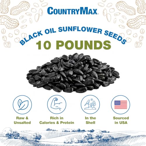 Image of CountryMax Black Oil Sunflower Seeds 10 lb - Thin Shell High-Energy Bird Seed for Cardinals, Small Bag of Wild Bird Feed | Thin Shells, Cardinal Favorite, High Energy & USA Sourced. For Ground Feeding or Bird Feeders, For Year-Round Feeding