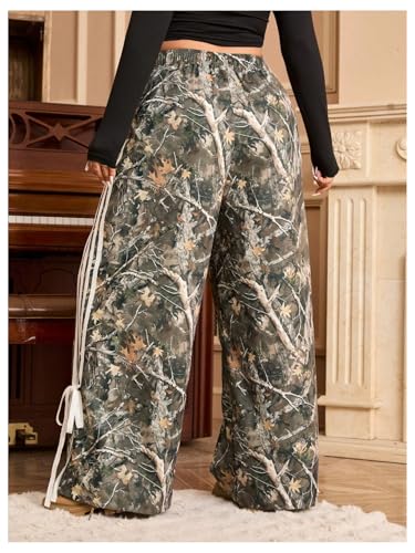 Women's Plus Size Striped Camo Print Pants High Waisted Wide Leg Bowknot Baggy Trousers Streetwear3
