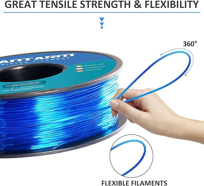 Image of GIANTARM TPU Filament, 2pcs 95A TPU Filament 1.75mm, Dimensional Accuracy + /- 0.03, Flexible Soft 3D Printer Filament 1kg Spool(2.2 lbs), Vacuum Packaging (Blue)