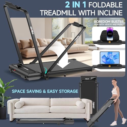Image of Walking Pad Treadmill,Incline Foldable Treadmill with Handrail, 300lbs Capacity, Folding Treadmills for Home Office