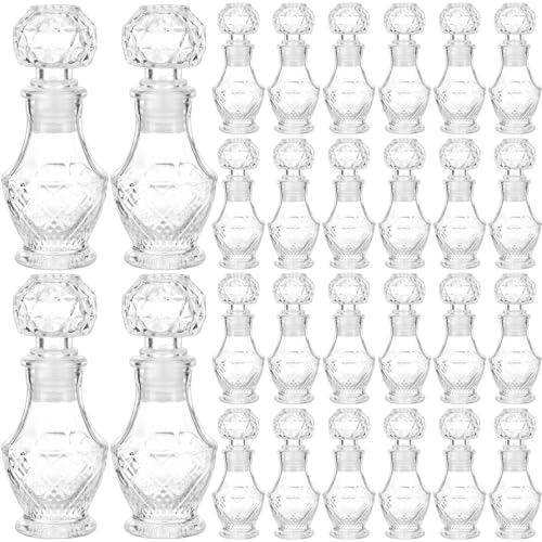 Chuangdi 24 Pcs Mini Glass Wine Bottles 1.7oz Glass Tequila Bottles with Stopper Decorative Tequila Bottle for Patron Whiskey Homemade Vanilla Extract Wedding Baby Shower Party Favors(Diamond Style)
