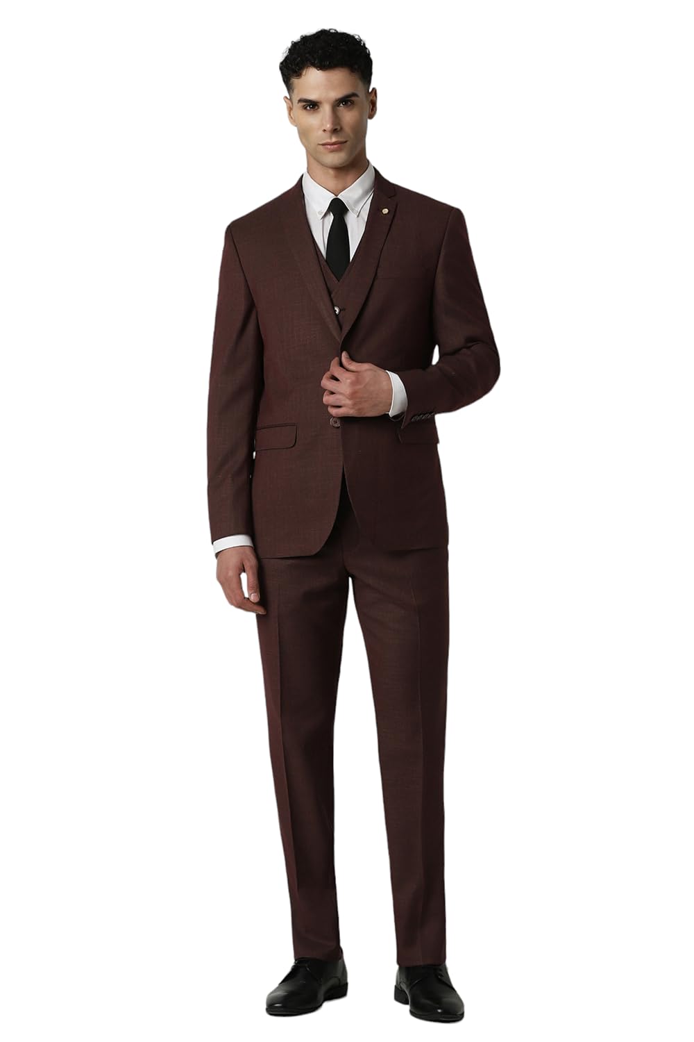 van heusen Men Brown Textured Slim Fit Formal Three Piece Suit-picture-21