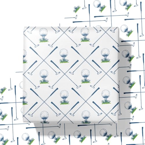 WAPLIGHAL Golf Wrapping Paper for Kids Men - Blue Golf Club and Ball Design - 28 x 40 Inches - Perfect for Birthdays Holidays and Fathers Day