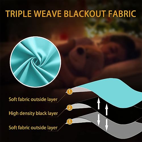 Image of KOUFALL Turquoise Rod Pocket Blackout Tier Short Curtains 34x24 Inches Long